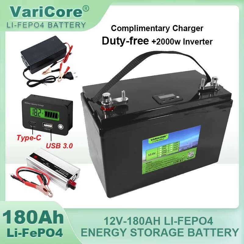 แบตเตอรี่ LiFePO4 120ah 12V/12.8v 180ah สำหรับรถท่องเที่ยวกลางแจ้ง ช่อง USB Type-C หลายฟังก์ชัน รถกอ