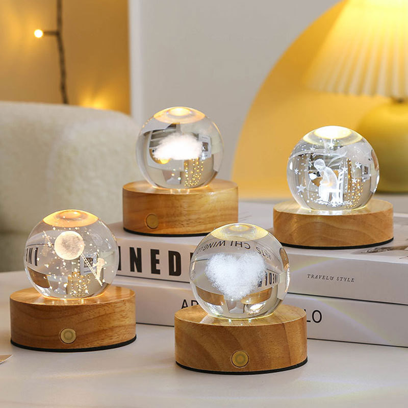 นักบินอวกาศคริสตัลบอล Cloud Night Light Cube Love คู่บรรยากาศแสง High-End ห้องนอนโคมไฟข้างเตียงของขวัญ