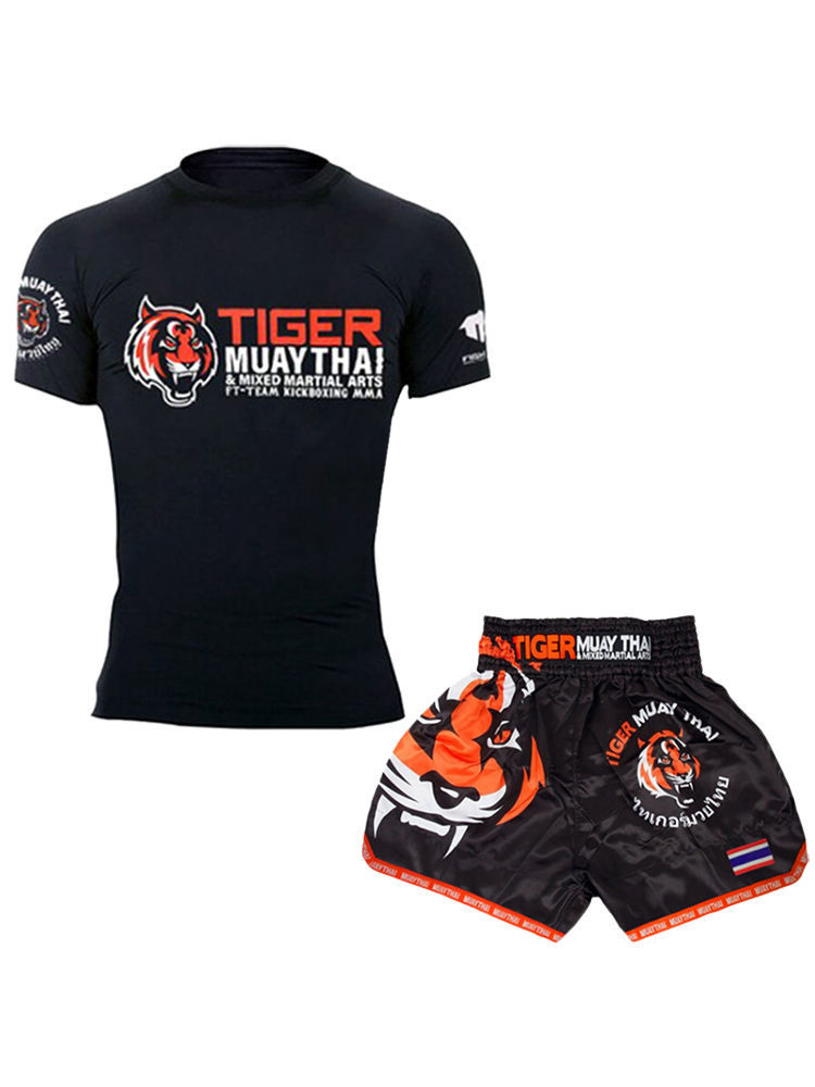 ชุดมวยไทย MUAYTHAI ประเทศไทย เสื้อยืด Tiger Muay Thai Venom แห้งเร็ว ฟิตเนส การต่อสู้ AKA กางเกงแขนสั้น ชุดมวย Sanda