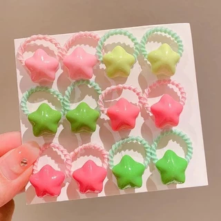 12ชิ้น น่ารัก ลูกอม สีรูปหัวใจสาววงผมยืดหยุ่นเด็กอุปกรณ์ผม