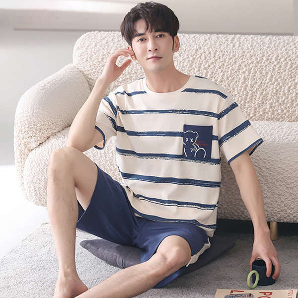 ชุดนอน muji ชุดนอนนา muji MUJI official flagship store pajamas men's summer cotton short-sleeved th