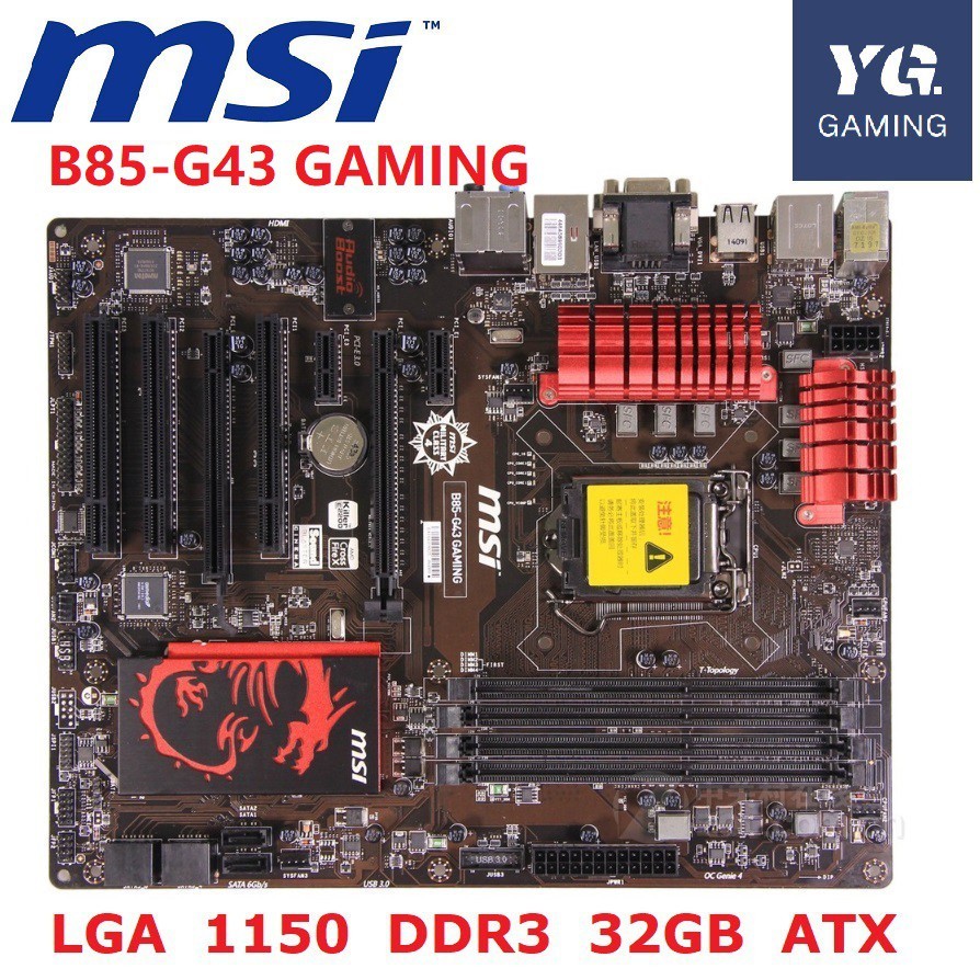 เมนบอร์ดเดิม MSI B85-G43 GAMING LGA 1150 DDR3 บอร์ด 32GB USB2.0 USB3.0 I3 I5 I7 B85 เดสก์ท็อปใช้เมนบ