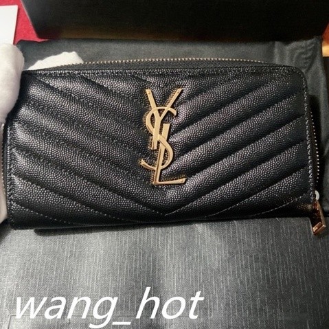 มือสอง YSL Monogram Classic Black Litchi Pattern Zipper Long Clip Wallet Card Clip Wallet Girls Wal