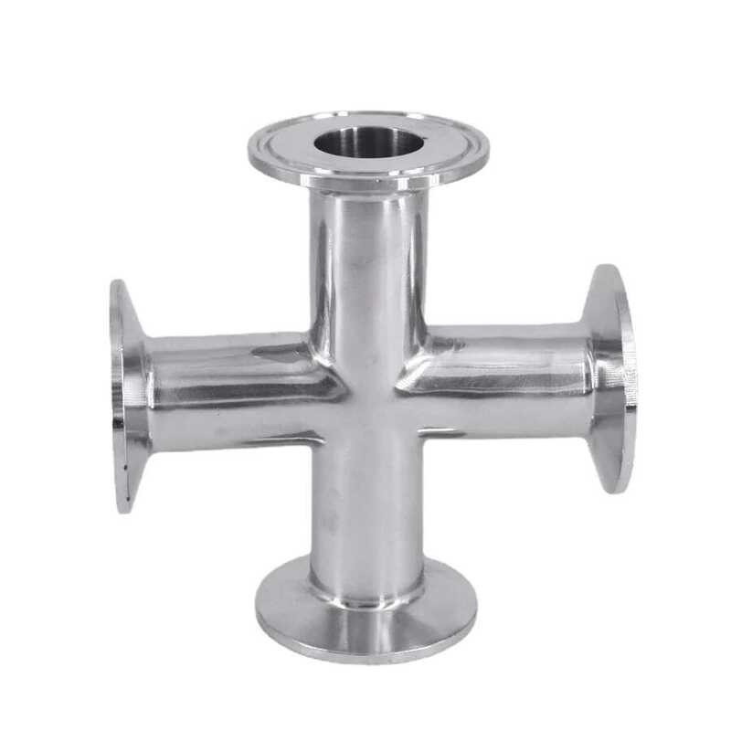 19 ท่อขนาด มม.-108 มม. OD x 1.5"/2"/2.5"/3"/4" Tri Clamp Cross 4 ทางแยก 304/316L สแตนเลสสุขภัณฑ์สำหร