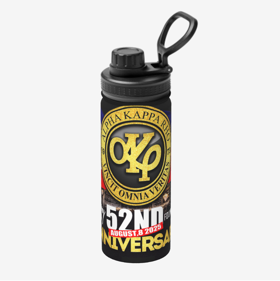 Alpha Kappa Rho 52nd Anniversary Sports Water Bottle | ความจุ 18OZ, City - ป้ายพื้นหลัง, เหมาะสําหรั