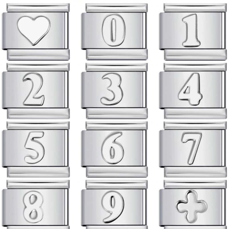 ฟิกเกอร์สีเว้า Surface SIlver ไม่มี 0123456789 อิตาเลี่ยน Charm Links Fit 9 มม.สร้อยข้อมือสแตนเลสเครื่องประดับ DIY ทํา