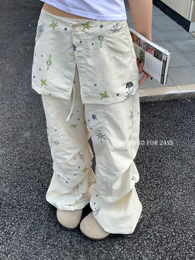 Fsafsd กระโปรงสั้นที่ถอดออกได้ตรงหลวมสบายๆกางเกงสองสวมใส่ผู้หญิงฤดูร้อนตรงบางสไตล์