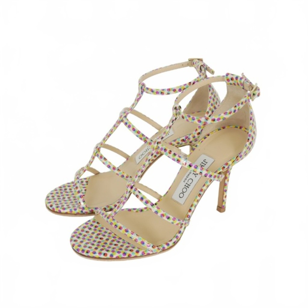 Jimmy Choo DORY85 T Strap Sandals Heels Dot Pattern 34.5 Direct from Japan Secondhand