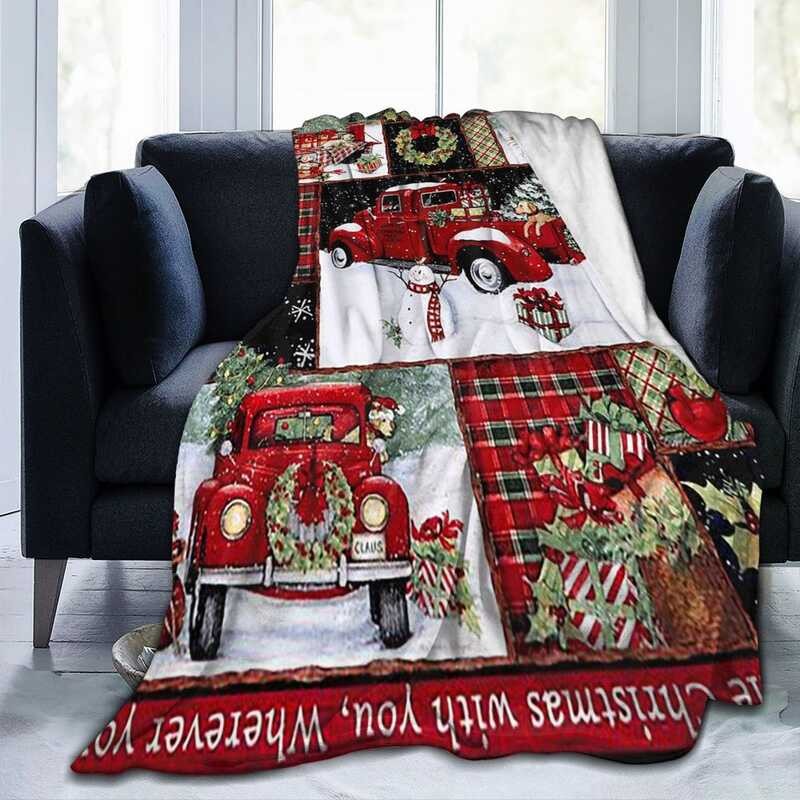 Nordic Red Truck Flannel Blankets Merry Christmas New Year Fashion Throw Blankets For Bed Sofa Cou