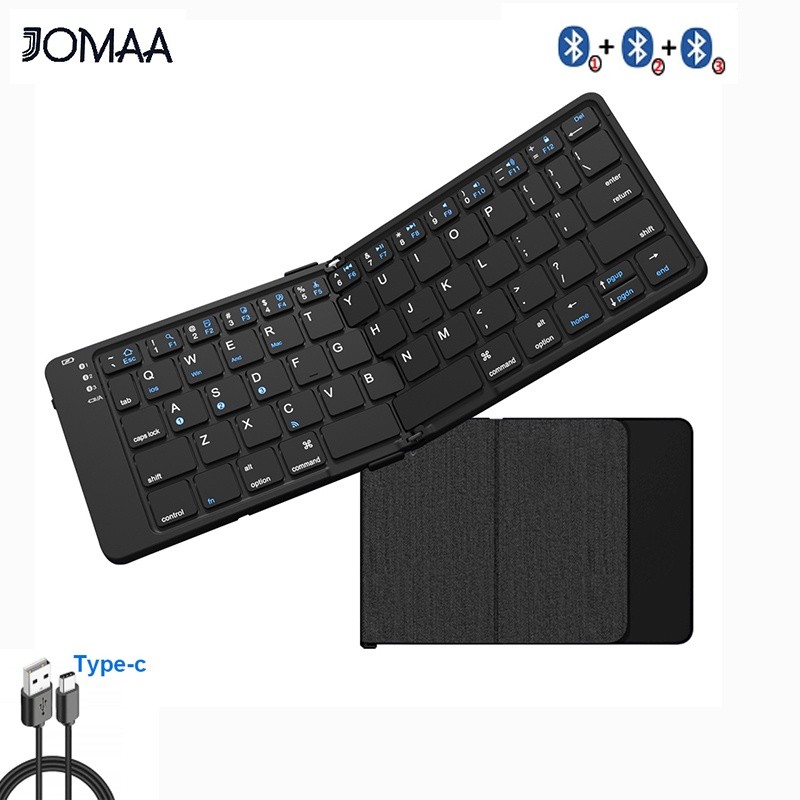 Jomaa คีย์บอร์ดบลูทูธไร้สาย 3Device Sync แบบพับได้ สําหรับ Pad Tablet Phone Windows M.c