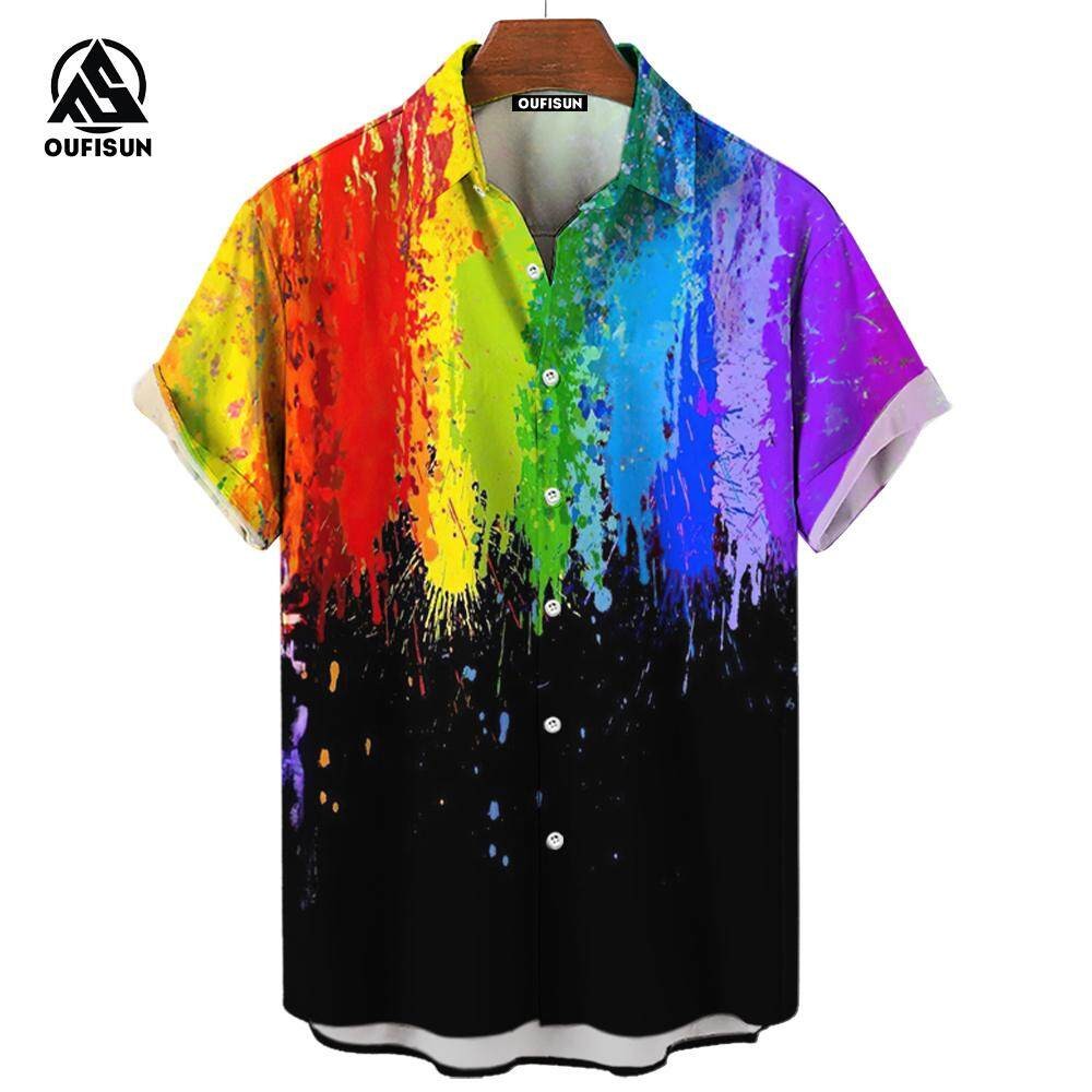 เสื้อลําลองพิมพ์ลาย 3 มิติเสื้อมัดย้อมสีรุ้งแฟชั่นสําหรับผู้ชายและผู้หญิงขนาดใหญ่และสะดวกสบายเหมาะกับชีวิตประจําวันและวันหยุดพักผ่อน