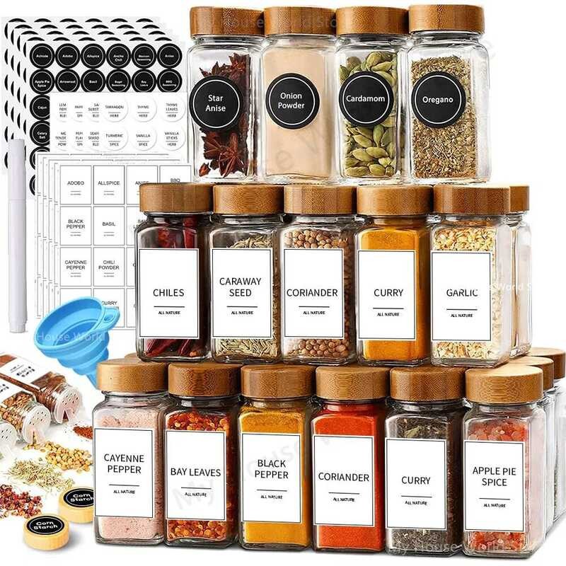 13Pcs Glass Spice Jars With Bamboo Lids 4Oz Glass Jars Spice Jar Set Seasoning Jars Organizer Stora
