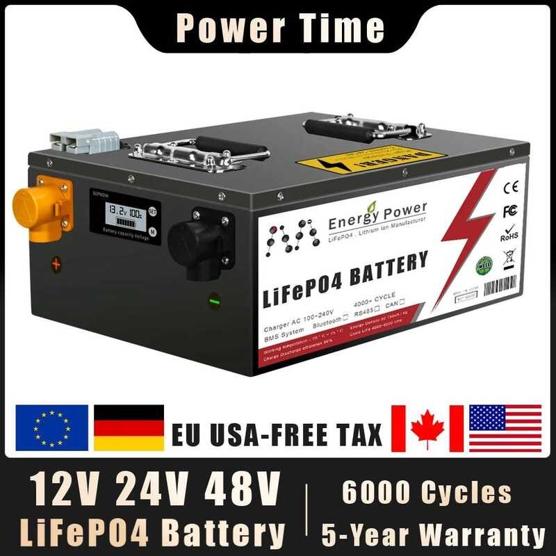 แบตเตอรี่ LiFePo4 24V 12V 48V 100Ah 200Ah 300Ah พร้อม BMS ในตัว แบตเตอรี่ลิเธียมไอรอนฟอสเฟต