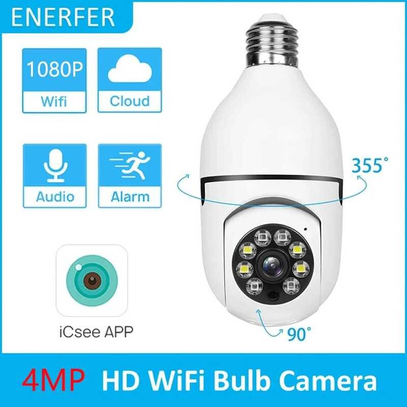 4MP E27 หลอดไฟกล้อง WiFi การเฝ้าระวังวิดีโอในร่ม Home Security Full Color Night Vision AI การติดตามม