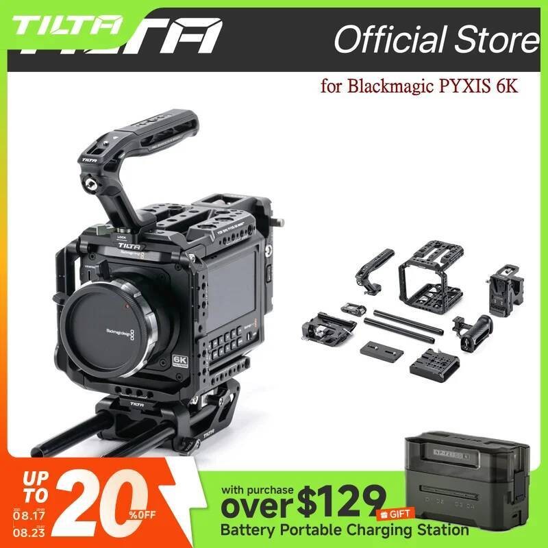 TILTA ES-T21-B กล้องกรงสําหรับ Blackmagic PYXIS 6K Pro Kit - V Mount Full Cage ขยายยิงแผงด้านข้างอุป