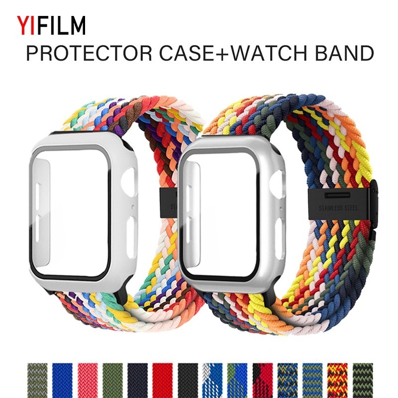 Yifilm เคส + สายนาฬิกาข้อมือไนล่อนถัก สําหรับ Apple Watch 44 40 มม. 45 มม. 41 มม. 42 มม. 38 มม. iwa