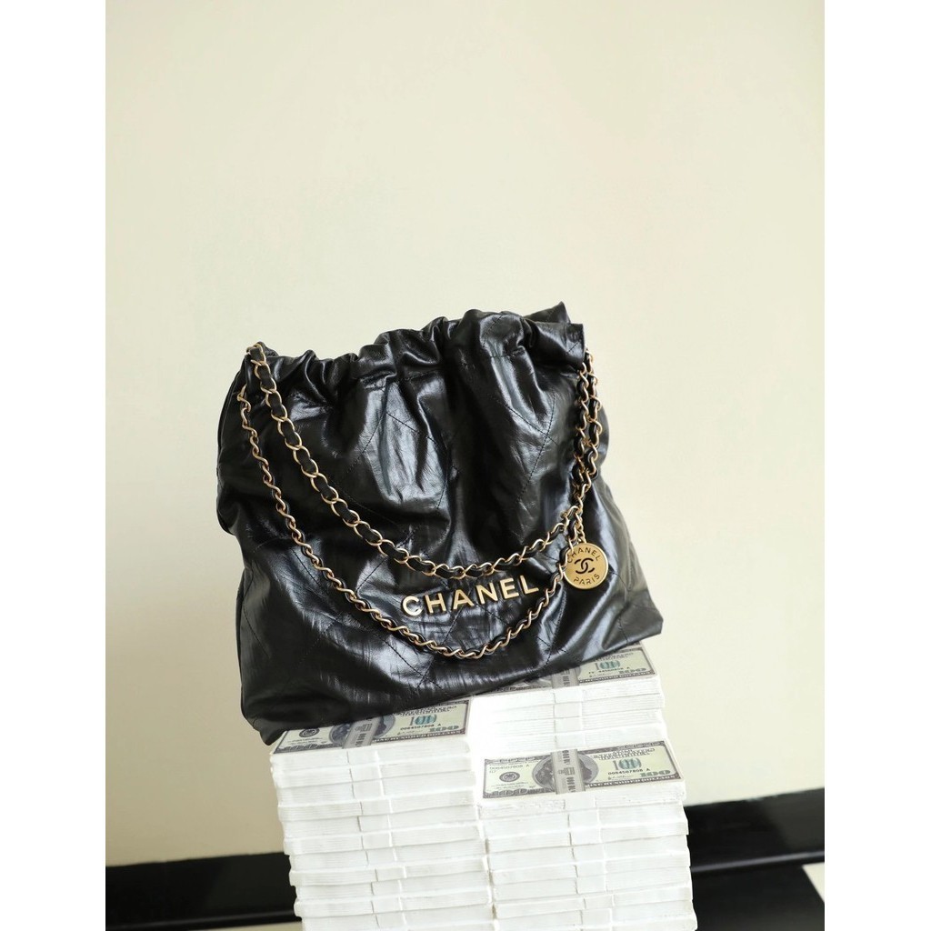Chanel 23A หัตถกรรม Workshop พิเศษ ZP Original หนัง 22bag ถุงขยะ Original จีบ Calfskin กระเป ๋ าช ้