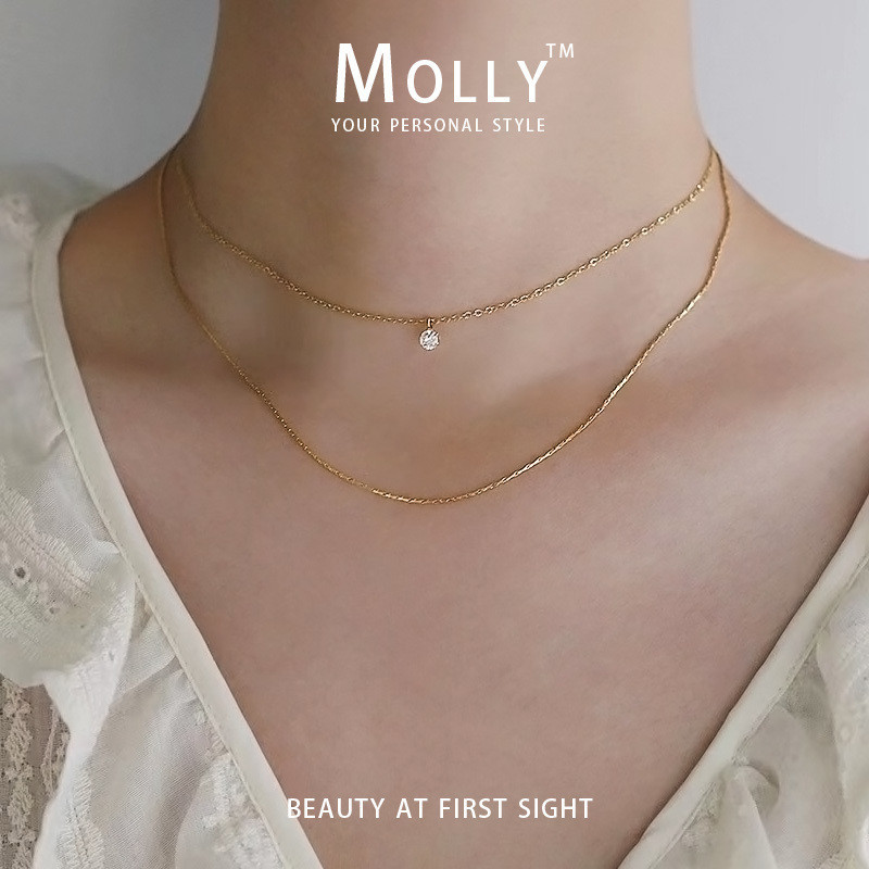 สแตนเลสสตีลเพชรสร้อยคอchokerสําหรับผู้หญิงnon Fade Gold Plated Hypoallergenic Non Tarnish Minimalist Zirconiaหินแฟชั่นสร้อยคอ