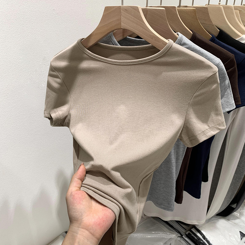 76615 เสื้อยืดสีทึบเรียบง่ายสไตล์ใหม่บาง