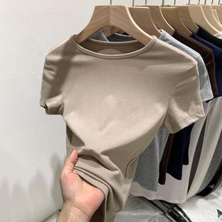 76615 เสื้อยืดสีทึบเรียบง่ายสไตล์ใหม่บาง