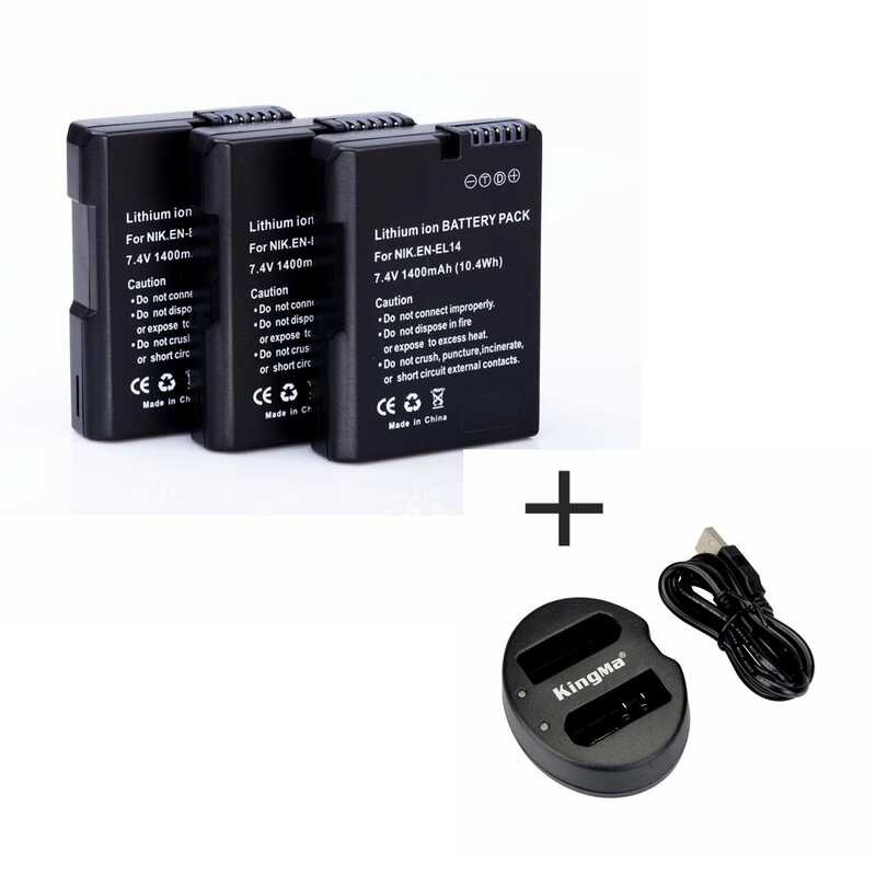 3 1 Pcs EN-EL14 EL14 EN-EL14a Battery + Dual Charger for Nikon P7800 P7700 P7100 D3400 D5500 D530