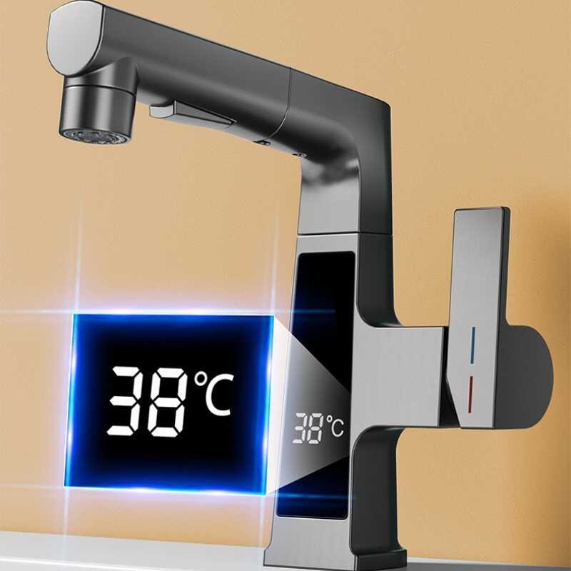 ก๊อกน้ำห้องน้ำ E52 LED เซ็นเซอร์อุณหภูมิอัจฉริยะจอแ