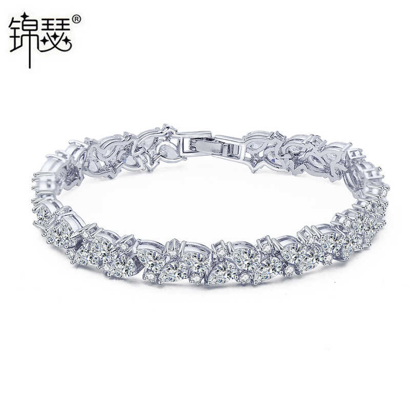 สร้อยข้อมือ Zircon Clear Zircon Bracelet ทองแดงฝัง 3A Zircon Bracelet แฟชั่นที่เรียบง่ายสไตล์เกาหลีอ
