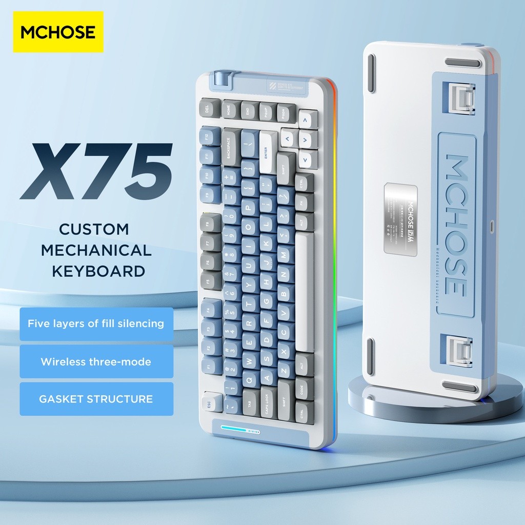 Mchose X75 คีย์บอร์ดเล่นเกมไร้สาย บลูทูธ 2.4g Rgb Backlit PBT