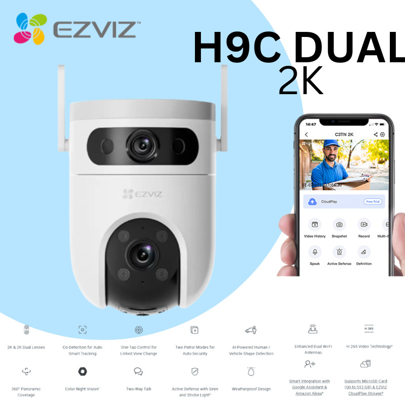 Hikvision EZVIZ WIFI กล้องวงจรปิด H9c 2K Dual-Lens Pan & Tilt Wi-Fi กล้อง 3MP + 3MP (H9c Dual 2K &