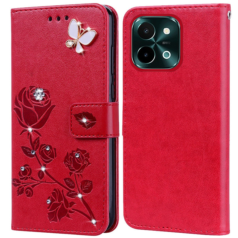 เพชรลายนูนพิมพ์กุหลาบเคสโทรศัพท์สําหรับvivo Y28 4Gหนังสือหนังซิลิโคนเต็มรูปแบบ