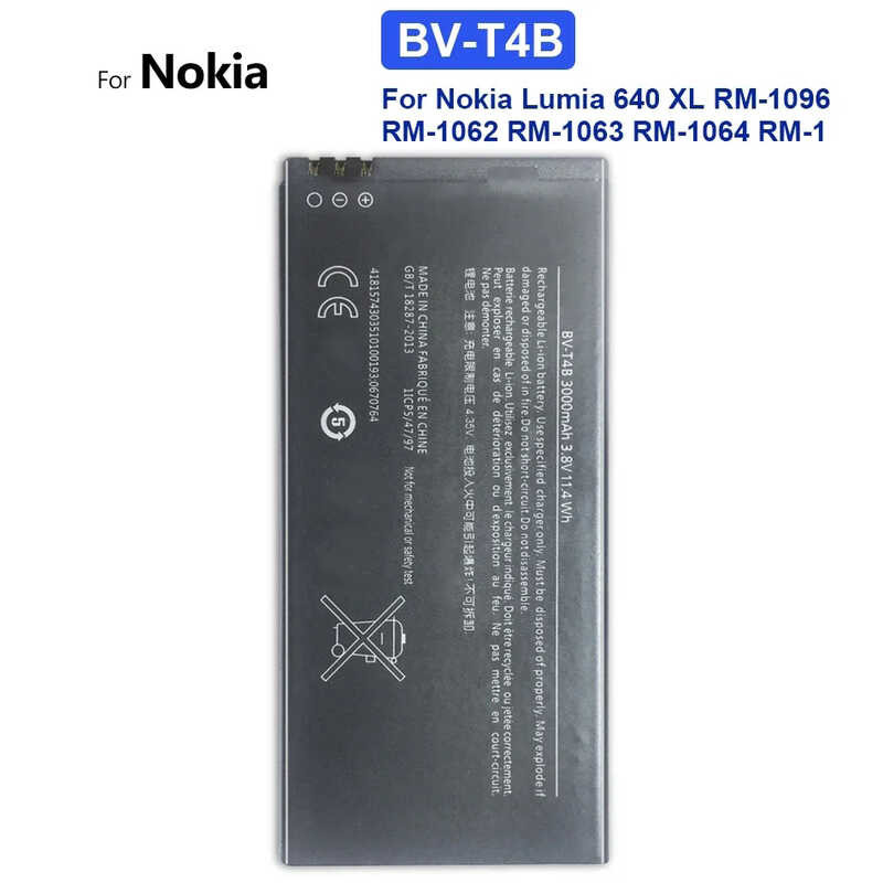 สำหรับ Nokia Lumia 640, XL, RM-1096, RM-1062, RM-1063, RM-1064, RM-1,BVT4B,BV-T4B,3000mAh แบตเตอรี่