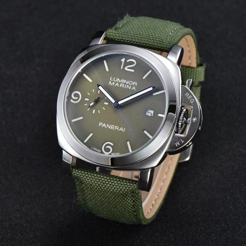 Panerai Panei Mechanical Movement กันน้ําวันที่แสดงนาฬิกาผู้ชาย Rui นาฬิกาสีเขียว Dial สายเรซิ่น