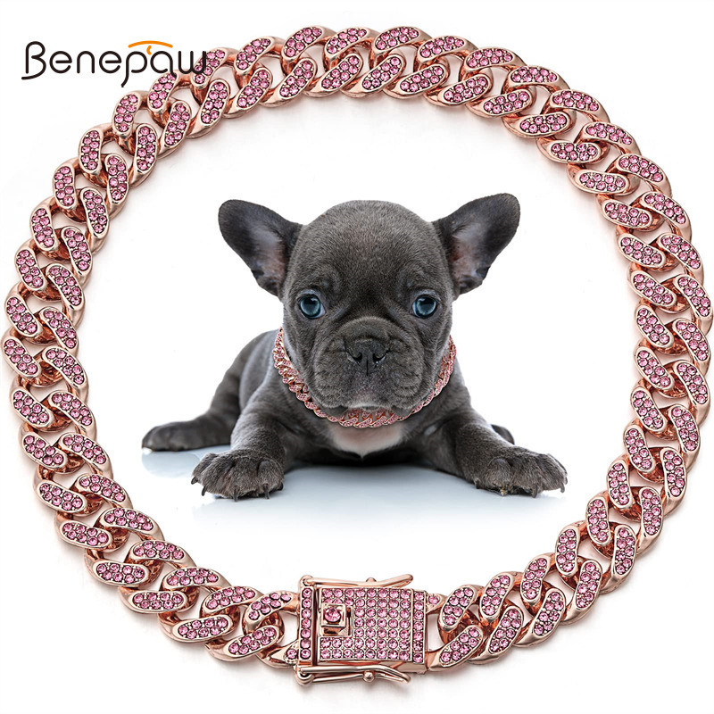 Benepaw สังกะสีอัลลอยด์สุนัขโซ่คอเพชร Zirconia มีสไตล์น้ําหนักเบาสวมใส่สําหรับสัตว์เลี้ยงขนาดเล็ก Chihuahua Rabbits เหมาะสําหรับการฝึกอบรมเดินงานปาร์ตี้