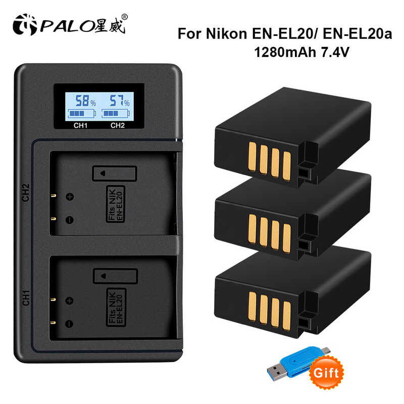 EN-EL20A 2 EN-EL20 Battery + LCD Dual Charger for Nikon Coolpix P1000 P950 1 J1 J2 J3 DL24-500 Bl