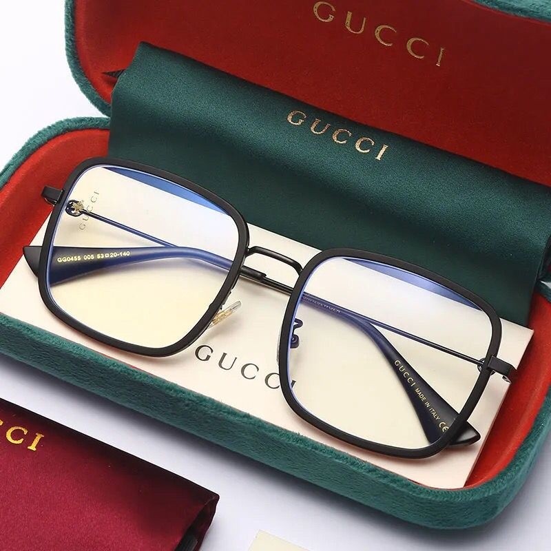 Gucci Bee กล่องแว่นตาโลหะธรรมดาแว่นตาผู้ชายและผู้หญิง Anti-Blue Light กรอบแว่นตา Gg0455