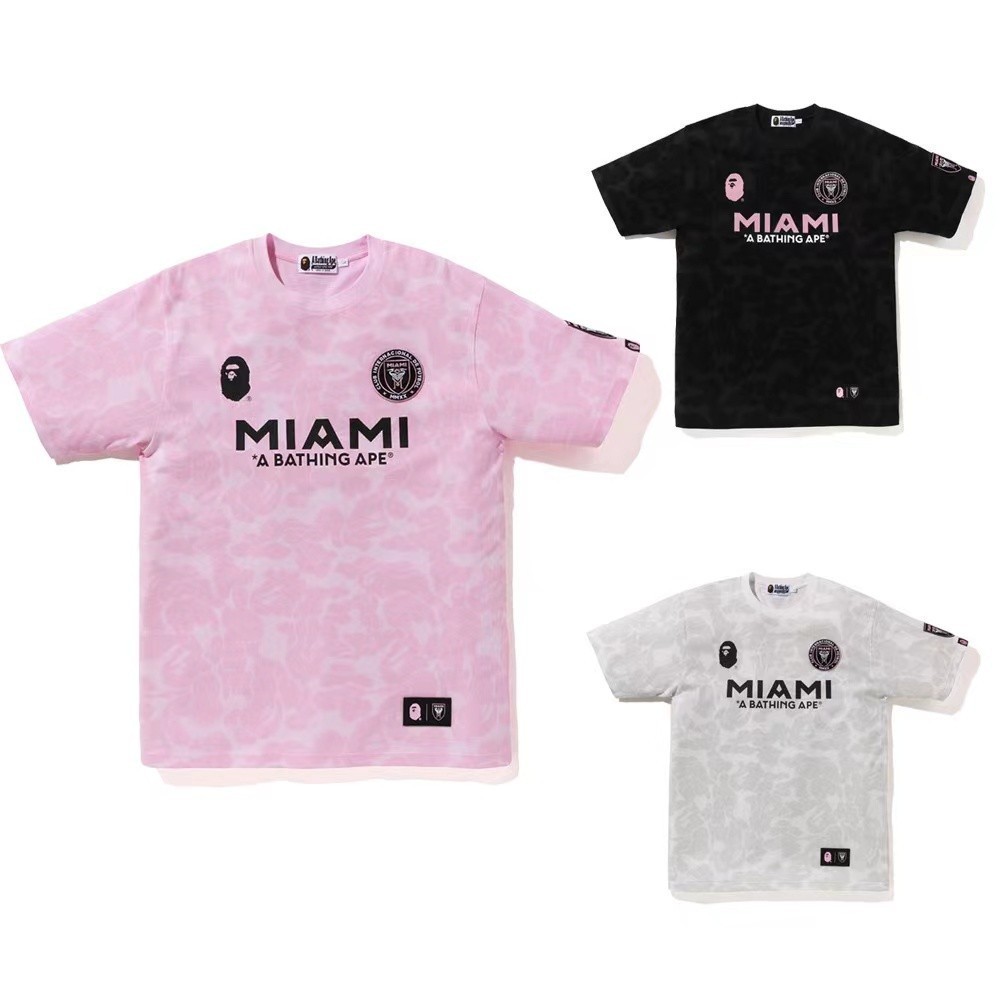 BAPE MIAMI ใหม่คอกลมลายพรางแขนสั้นเสื้อยืดแฟชั่นบุรุษและสตรี