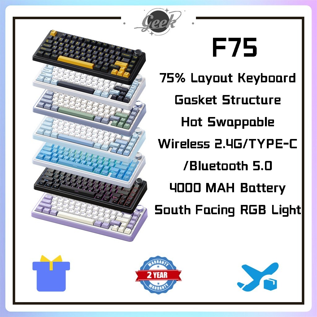 Aula F75 คีย์บอร์ดไร้สาย 75% GASKET โครงสร้าง RGB คีย์บอร์ดแบบกําหนดเองแบบถอดเปลี่ยนได้ร้อนพร้อมลูก