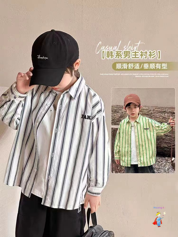 [ขายร้อน] เสื้อเชิ้ตแขนยาวเด็กผู้ชายสไตล์ใหม่เด็กลายแฟชั่นด้านบน