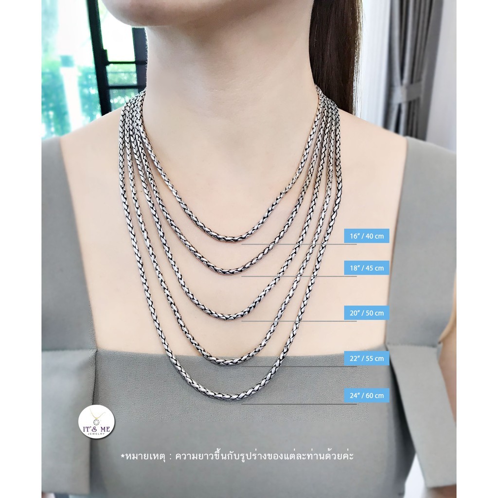 สร้อยคอเงินแท้92.5% ห้อยพระ 1 องค์ ลายสามเสากลม ขนาดประมาณทอง 1.5-1.7 บาทตัน  (งานไทย) : MO0109