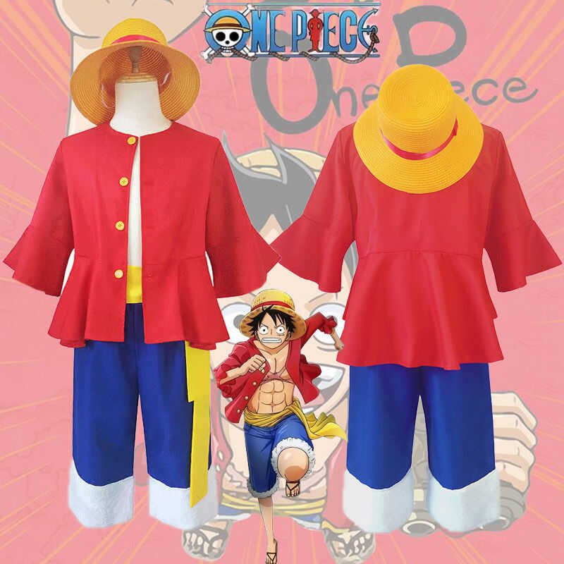 Anime One Piece Luffy Costume New World Monkey D Luffy Cosp Outfits Luffy Straw Hat Adult Kids Hall