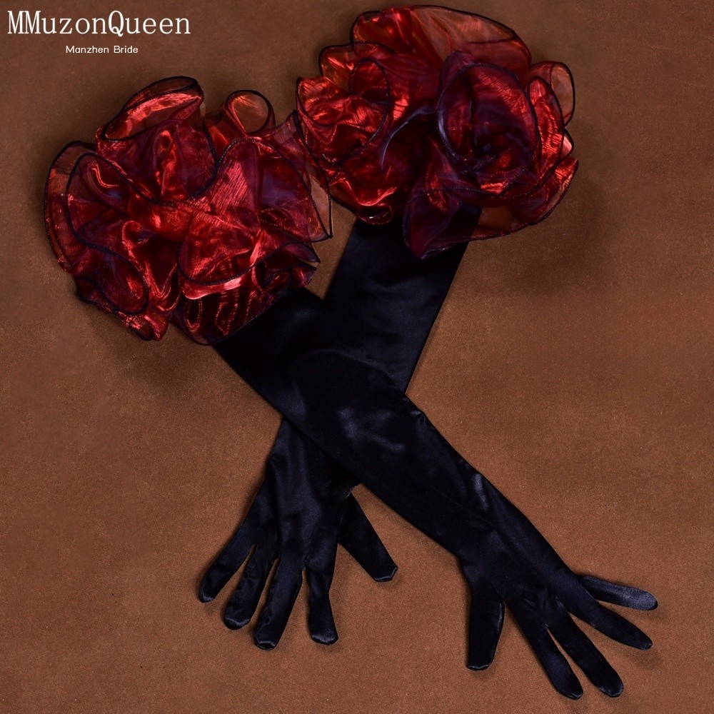 Manzhen Black Bridal Dress Gloves Big Flower Wedding Photo Fashion Fashion Fashion Fashion Accessor