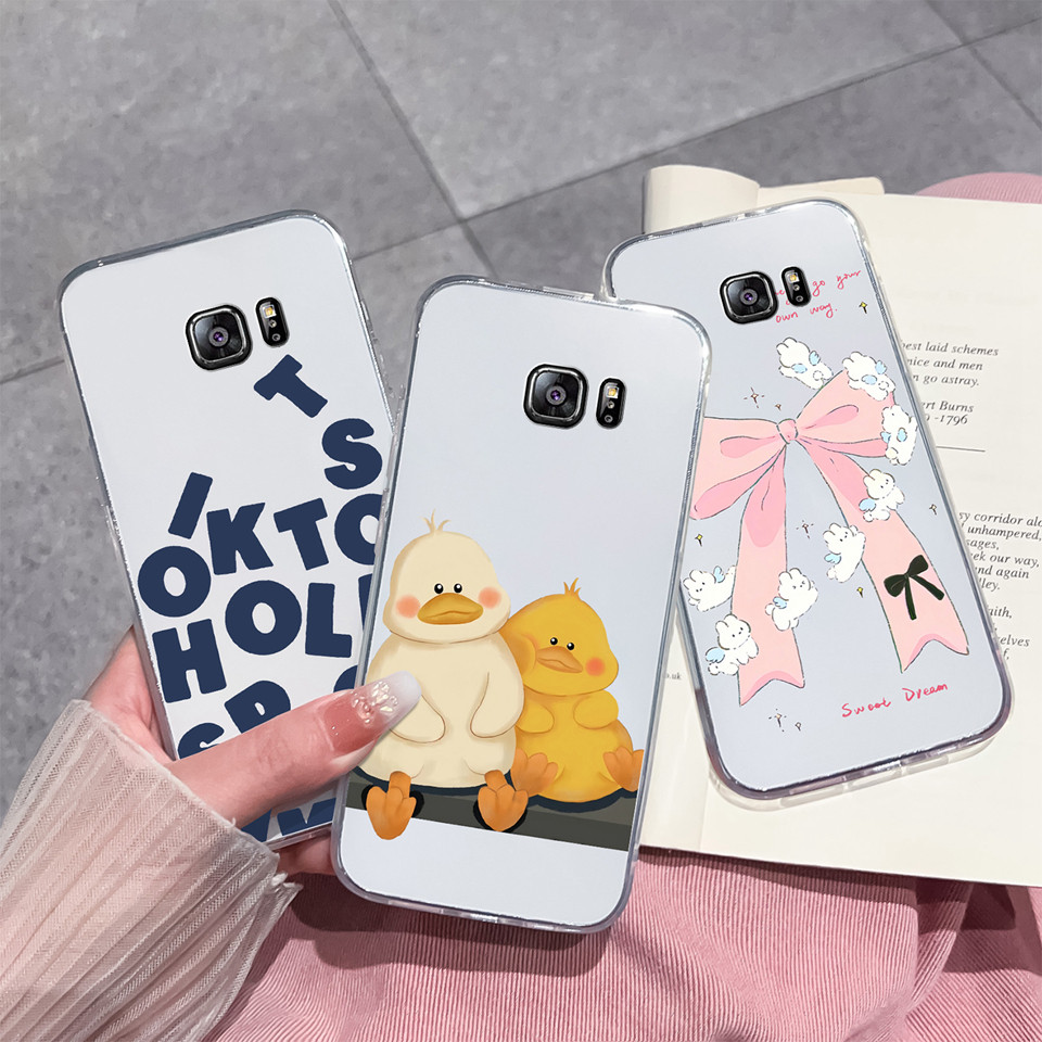 SAMSUNG ปลอกสําหรับSamsung Galaxy S6 S6 Edge S6 Edge PlusสีชมพูBowknotเป็ดสีเหลืองกันกระแทกAnti-Dropน้ําหนักเบาทนทานเคสใสสําหรับSamsung S6 Edge + ฝาครอบโทรศัพท์