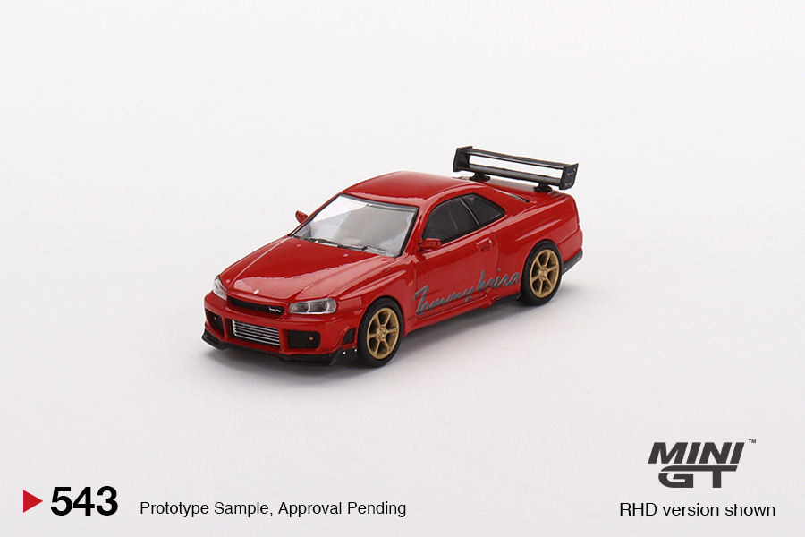 พร้อมสต็อก MINIGT 1: 64 Nissan Nissan GTR R34 RZ สีแดง JDM รถรุ่น 543 ออกจากรุ่นรถพิมพ์