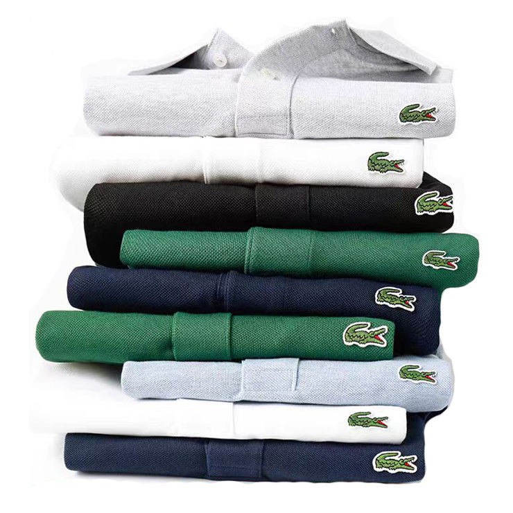 Lacoste ฤดูร้อนการค้าต่างประเทศผ้าฝ้ายแท้เสื้อโปโลแขนสั้นผู้ชายเสื้อยืดสีทึบLapelผู้ชายและผู้หญิงCou