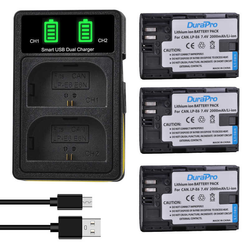 LP-E6 9 LP-E6N Battery LP E6 E6N Bateria + Charger for Canon EOS 6D 7D Mark II III IV 5D 60D 60Da