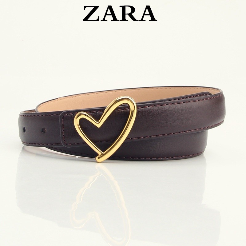 Zara เข็มขัดผู้หญิงหนังแท้ All-Match 2023 เข็มขัดสุภาพสตรีแฟชั่น Love ตกแต่งกางเกงยีนส์เข็มขัด Simp