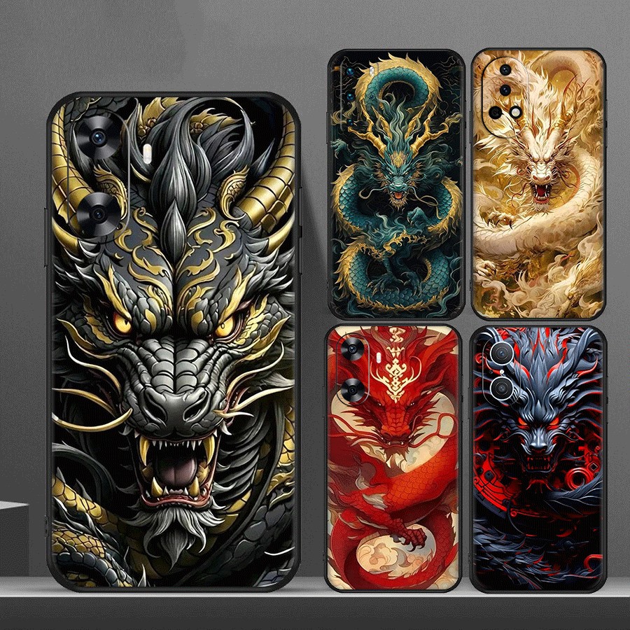 L5G Cool มังกรจีนสําหรับ Huawei Y7A Y8P Y9A Y6 Y5 Y6s Prime Pro Y7 TPU ซิลิโคนอ่อนนุ่มสีดําป้องกันกร