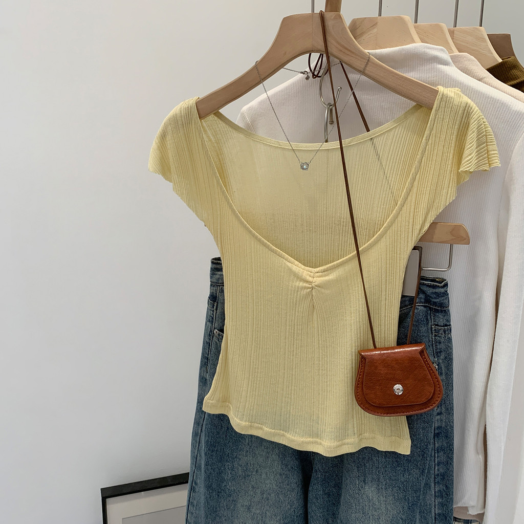 90982เสื้อยืดแขนสั้นผู้หญิง ลายสวยงาม ยูบาง สไตล์เก๋