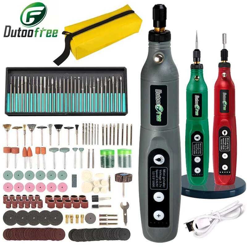 USB ปากกาแกะสลักไร้สายแบบชาร์จไฟได้ขนาดเล็ก พร้อมเครื่องมือหมุน LED อุปกรณ์เจาะไฟฟ้า Dremel