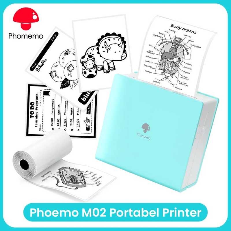 Phomemo M02 Mini Sticker Thermal Pocket Photo Bluetooth Wireless Picture Printer แบบพกพาสําหรับโทรศั